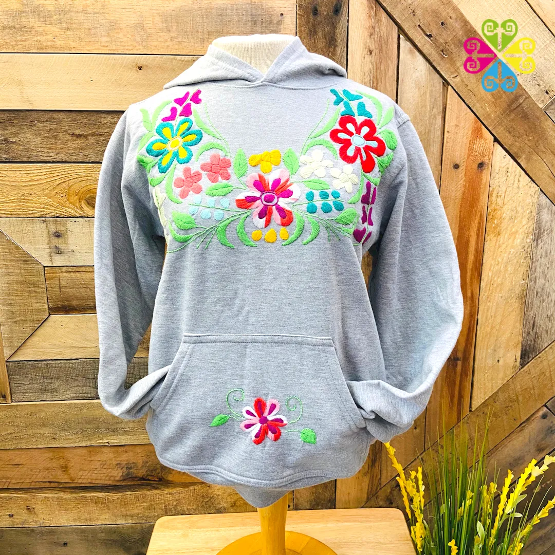 Gray Women Hoodie - Handmade Bordado