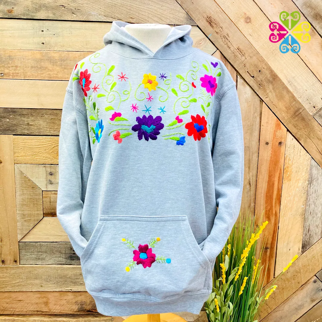 Gray Women Hoodie - Handmade Bordado