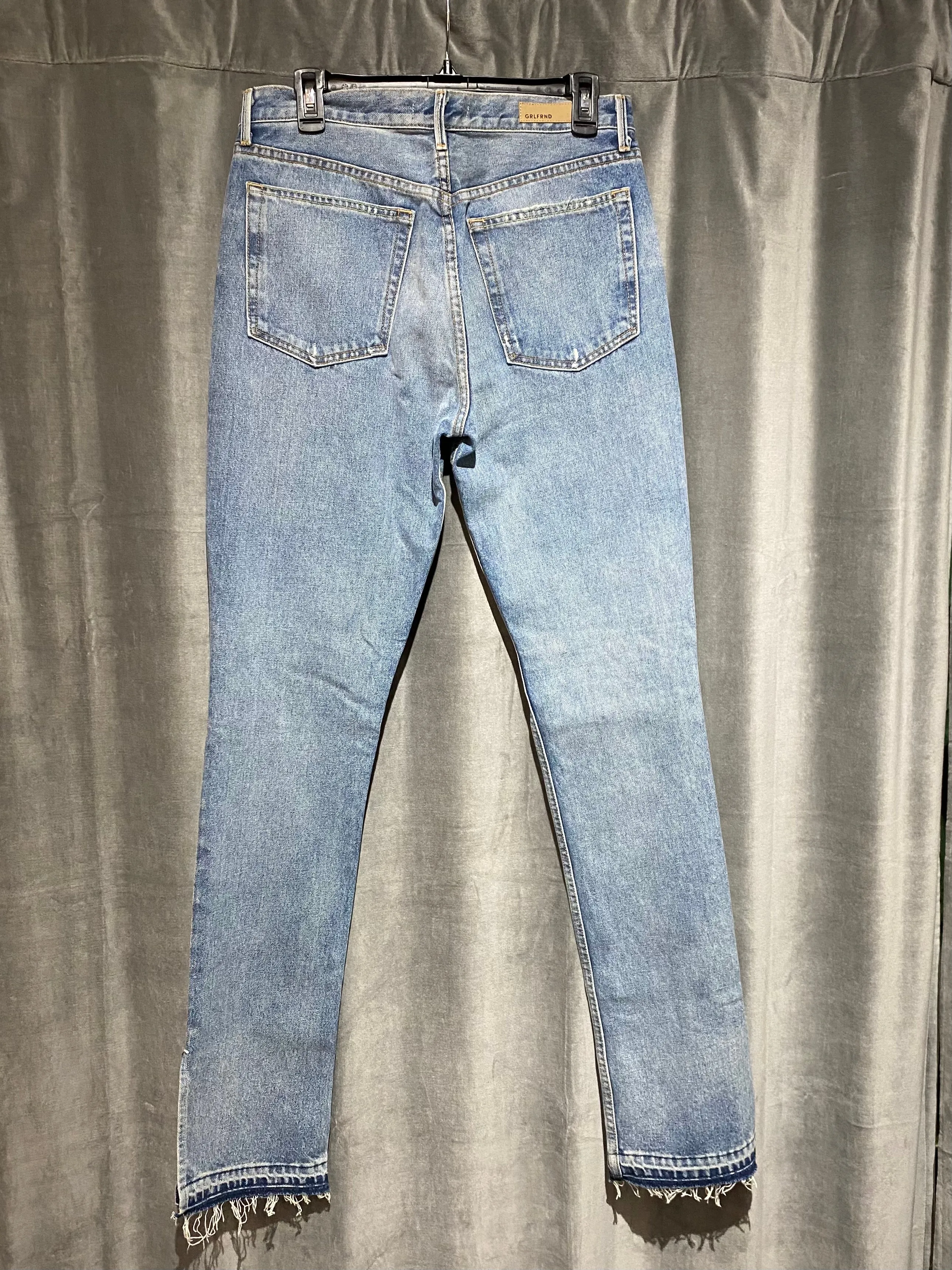 GRLFRND Natalia High Rise Lightwash Jeans with Rips and Slit Bottoms