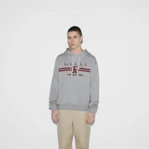 GUCCI || GG Logo Cotton Jersey Hoodie In Grey