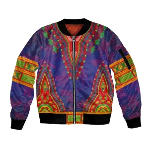 Haiti Sleeve Zip Bomber Jacket Choeblack Dashiki Style Blue Color LT03