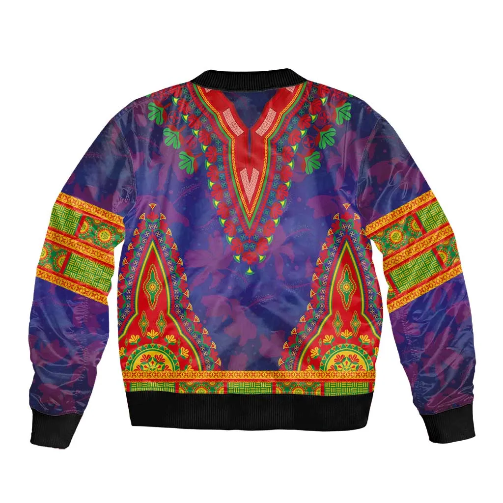 Haiti Sleeve Zip Bomber Jacket Choeblack Dashiki Style Blue Color LT03