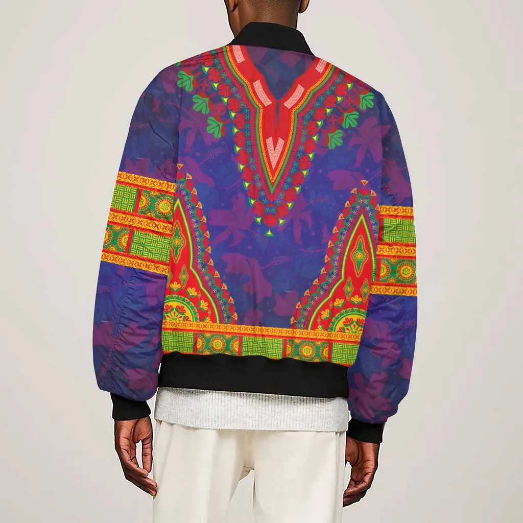 Haiti Sleeve Zip Bomber Jacket Choeblack Dashiki Style Blue Color LT03
