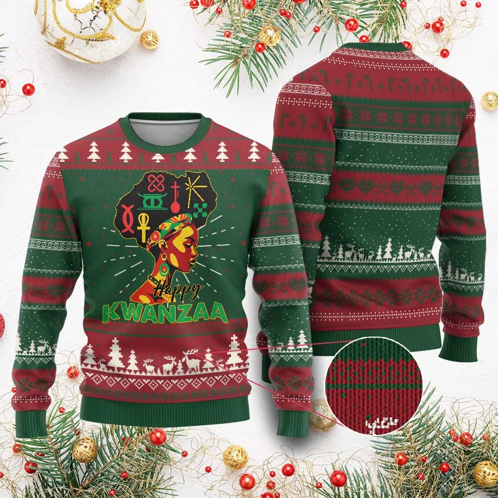 Happy Kwanzaa Ugly Christmas Sweater Nguzo Saba Symbols The 7 Principles Of Kwanzaa African Holiday TS11