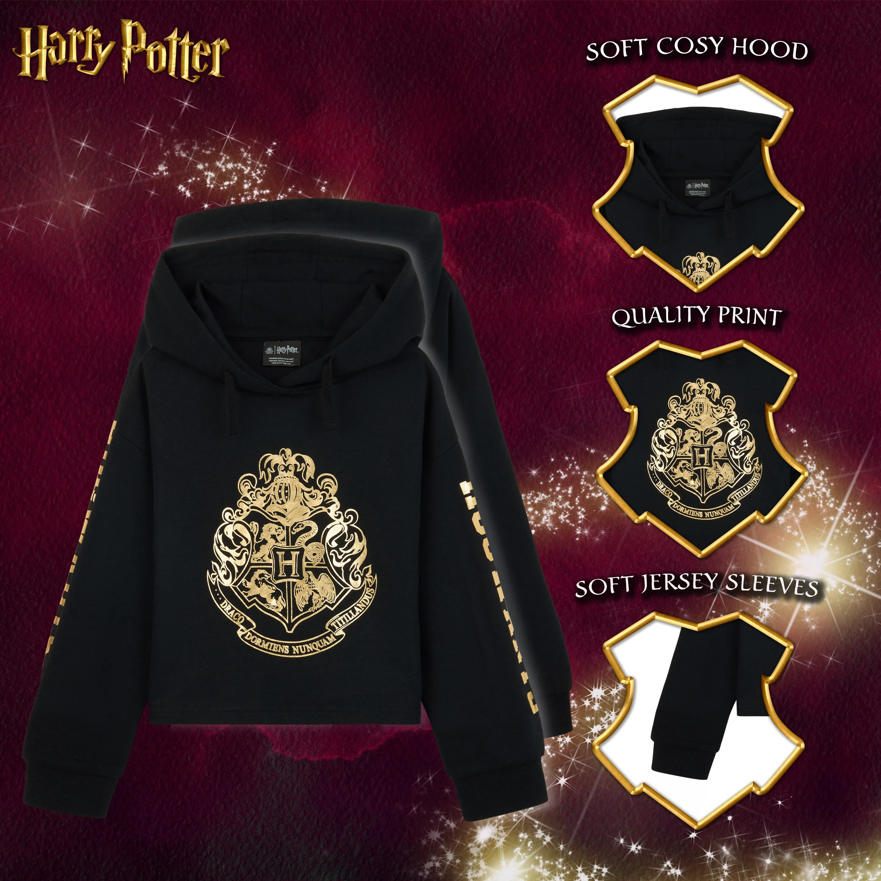 Harry Potter Hoodie Girls Teenagers Soft Hogwarts Black/Gold/Red Zip Up Hoodie Sweatshirt Girls Jumpers Age 5-14 Gifts for Girls