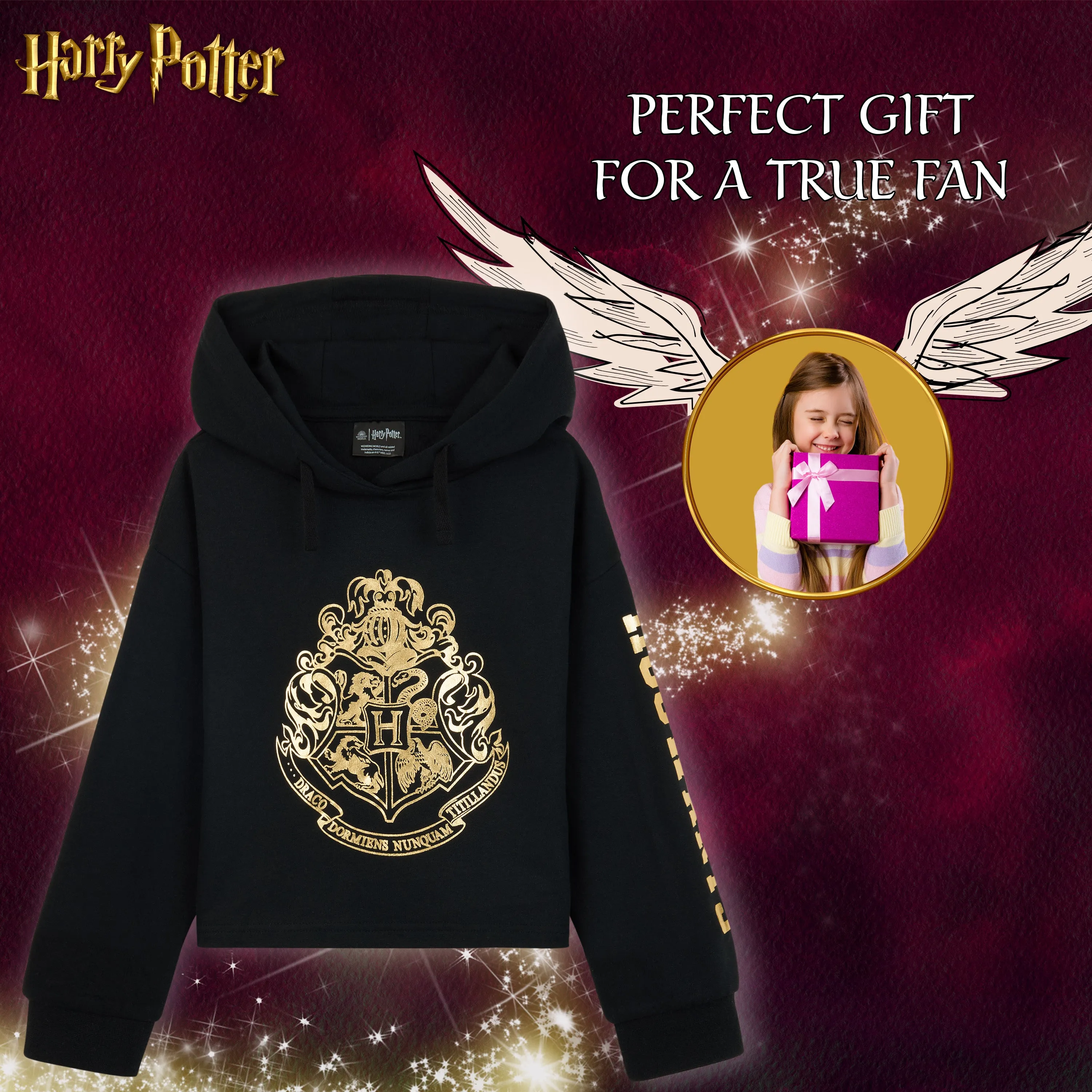 Harry Potter Hoodie Girls Teenagers Soft Hogwarts Black/Gold/Red Zip Up Hoodie Sweatshirt Girls Jumpers Age 5-14 Gifts for Girls
