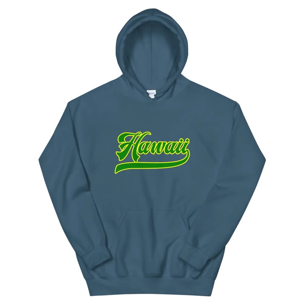 Hawaii Script ~ Green with Yellow Border *ADULT HOODIE*