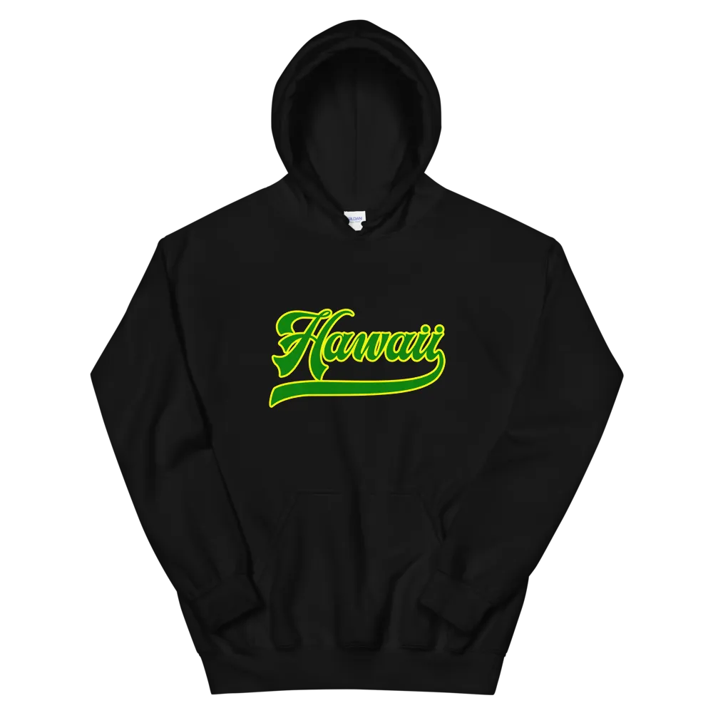 Hawaii Script ~ Green with Yellow Border *ADULT HOODIE*