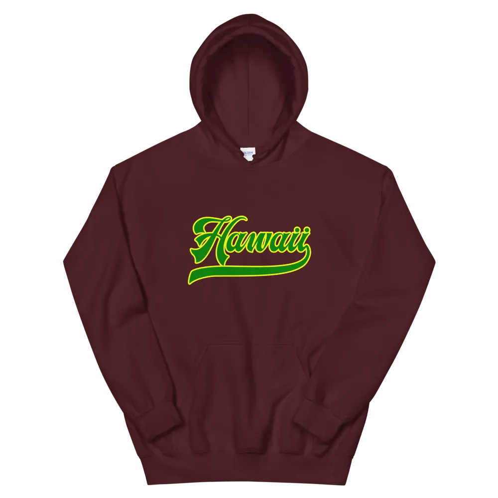 Hawaii Script ~ Green with Yellow Border *ADULT HOODIE*
