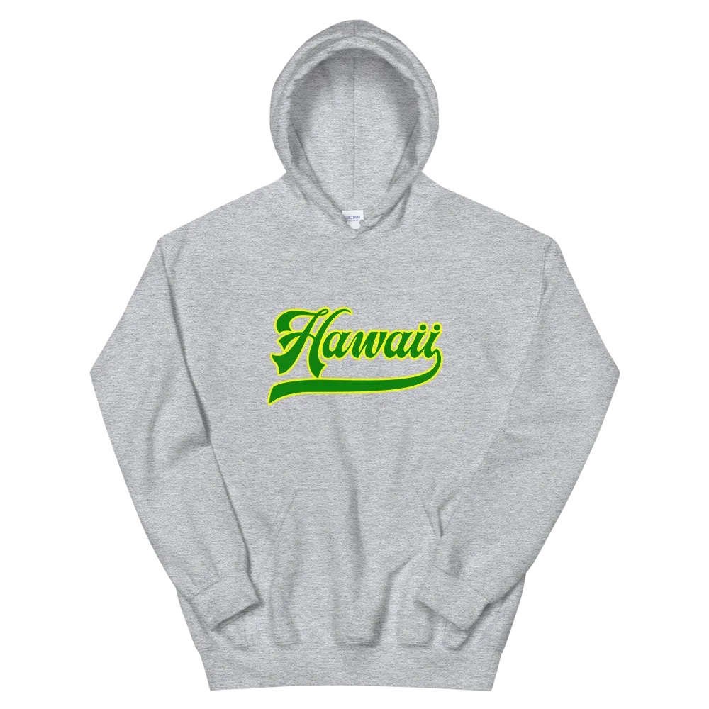 Hawaii Script ~ Green with Yellow Border *ADULT HOODIE*