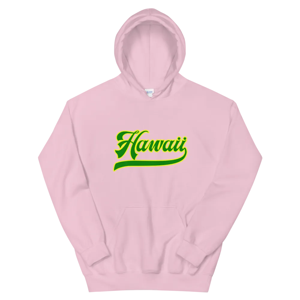 Hawaii Script ~ Green with Yellow Border *ADULT HOODIE*