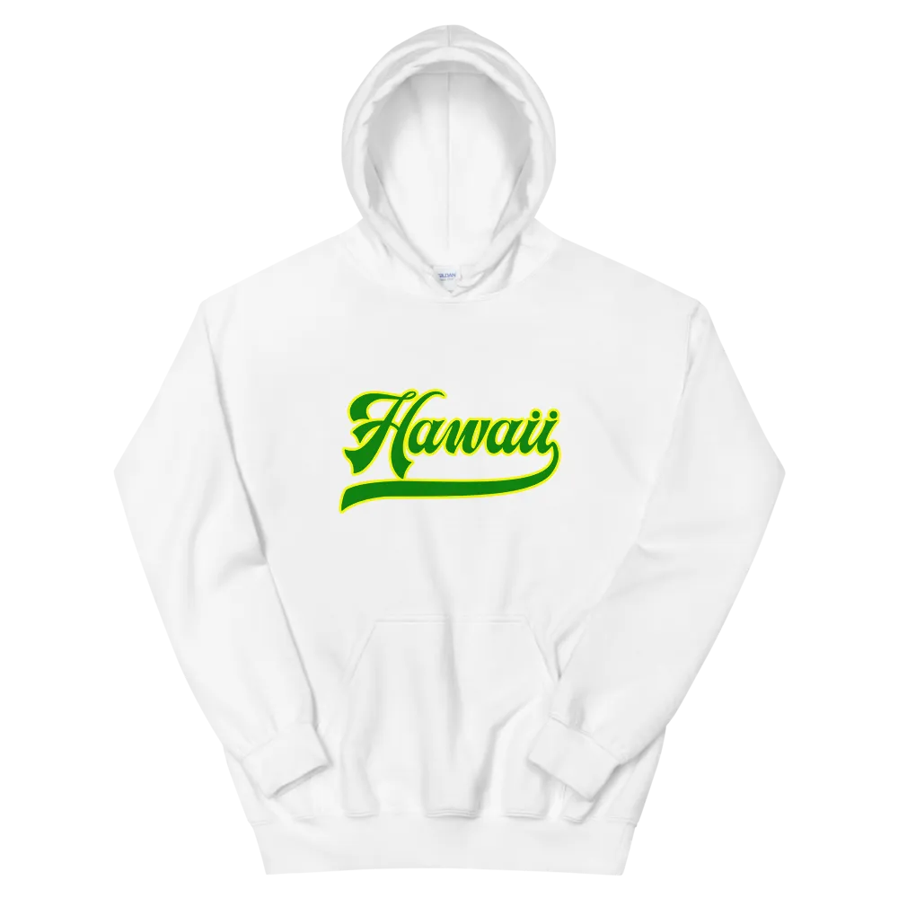 Hawaii Script ~ Green with Yellow Border *ADULT HOODIE*