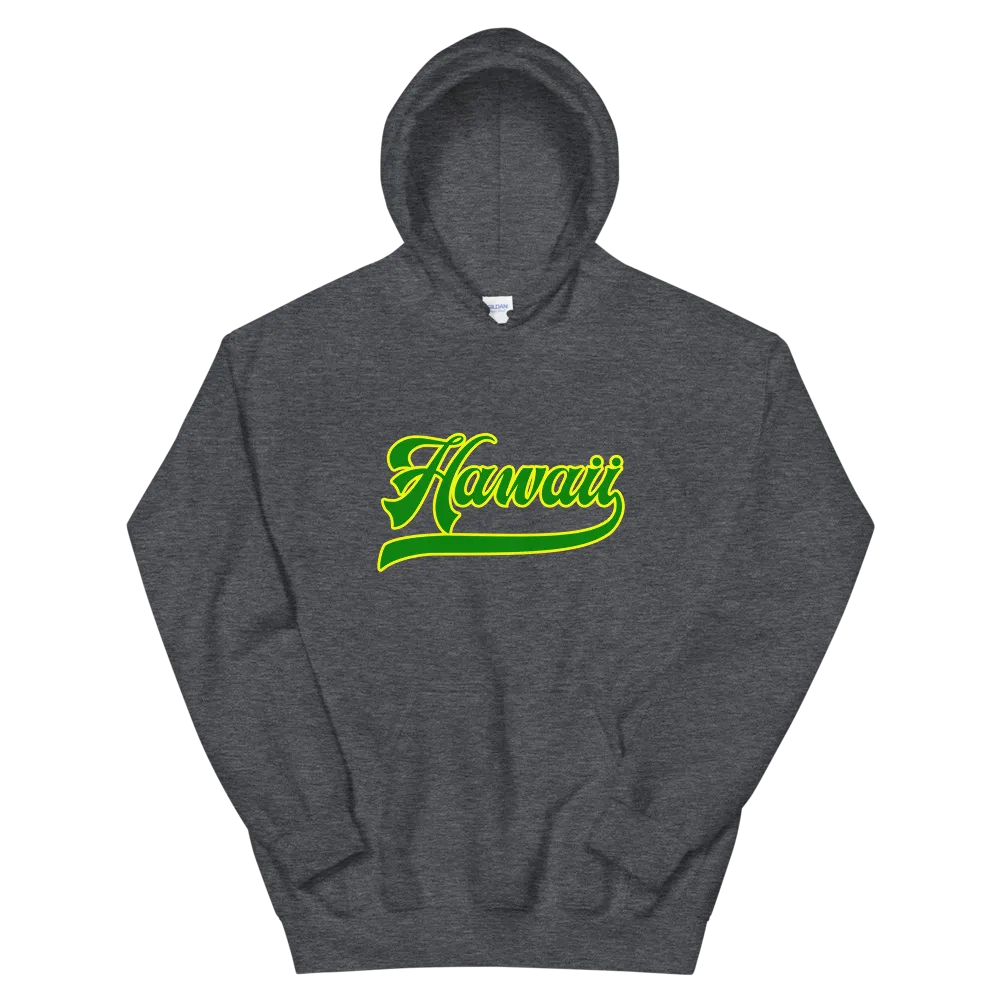 Hawaii Script ~ Green with Yellow Border *ADULT HOODIE*