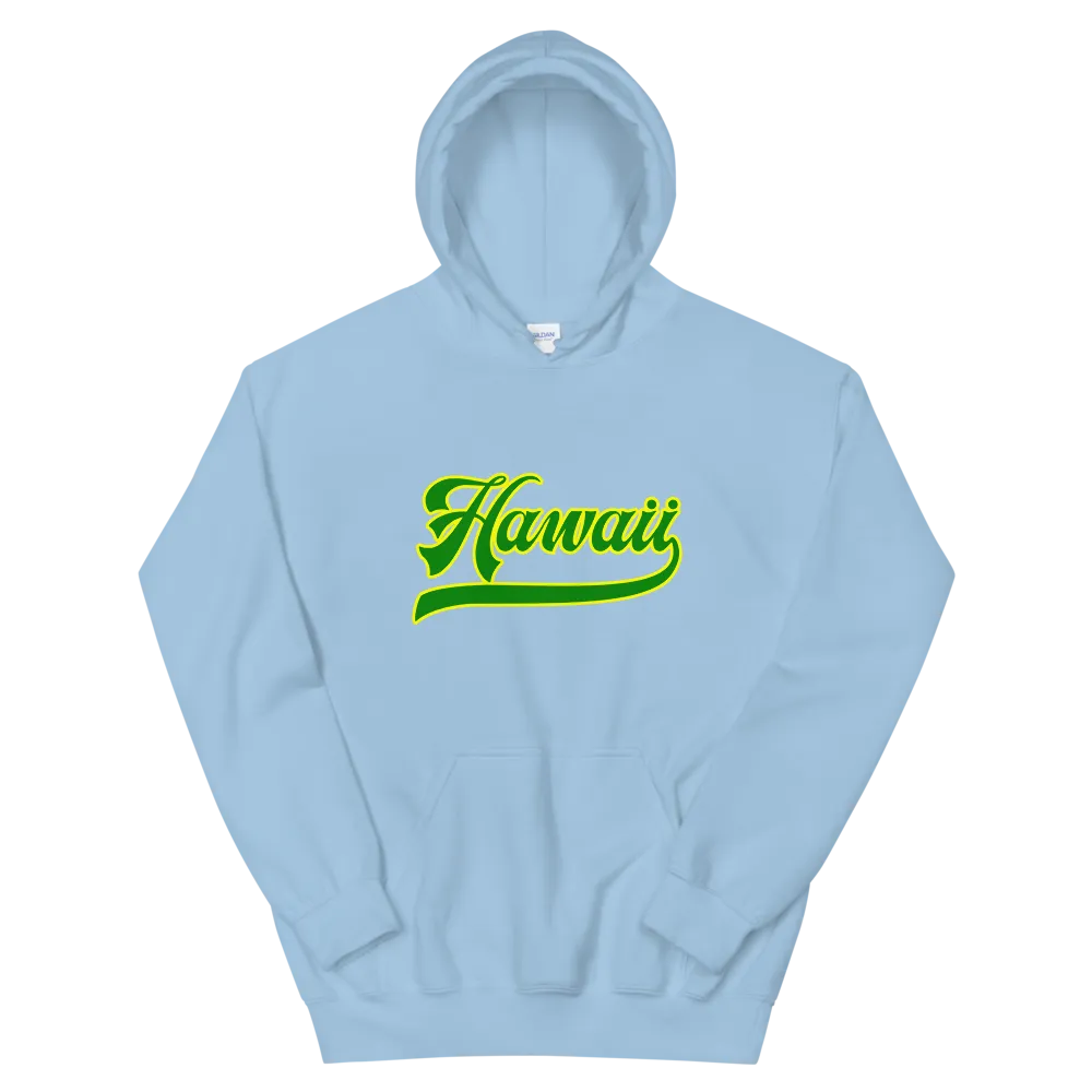 Hawaii Script ~ Green with Yellow Border *ADULT HOODIE*