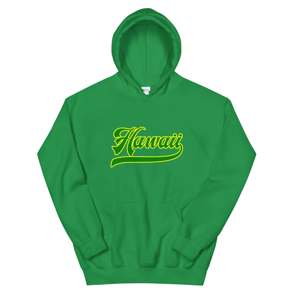 Hawaii Script ~ Green with Yellow Border *ADULT HOODIE*