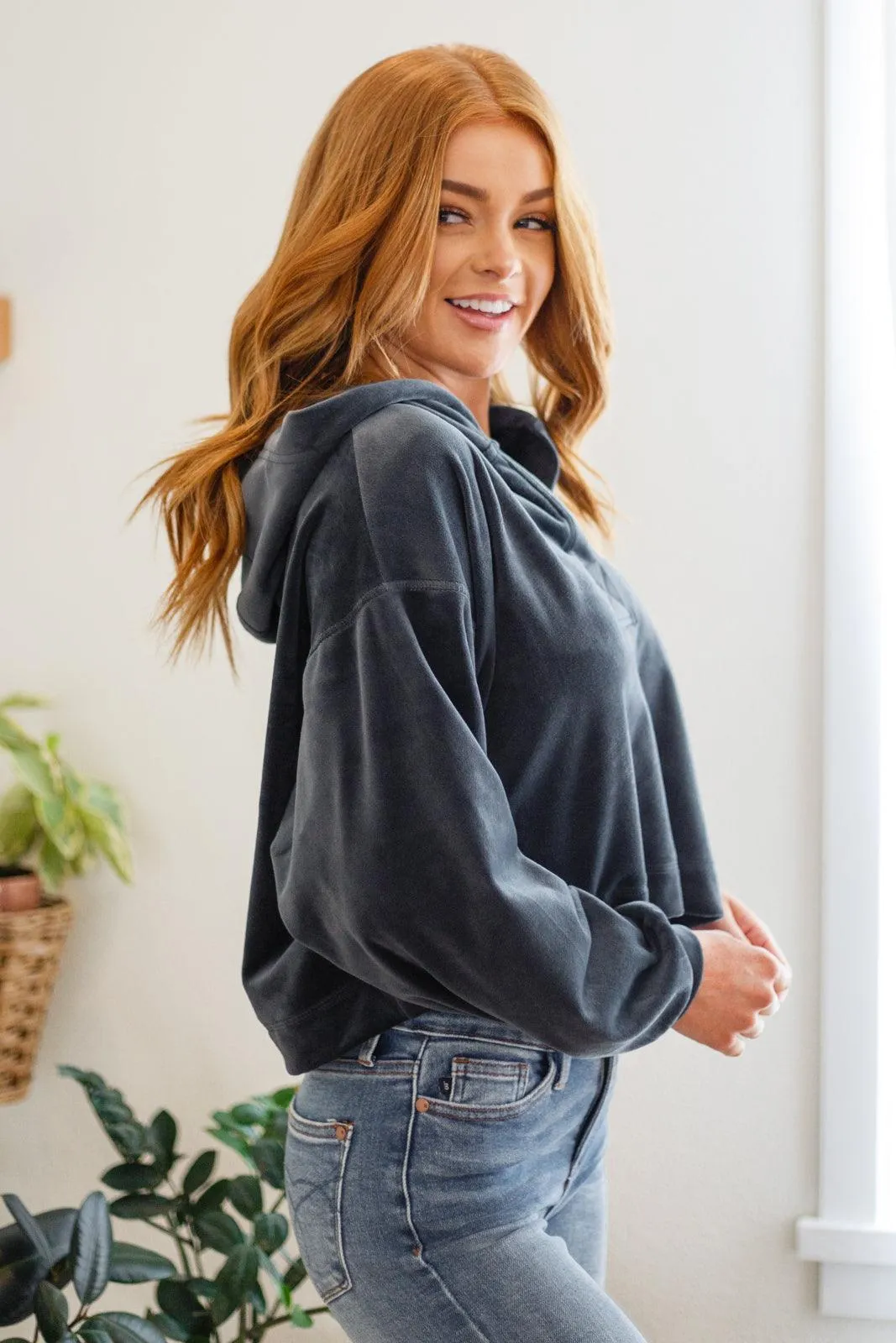 Hazel Blues® |  Velvet Icon Hoodie In Grey Blue
