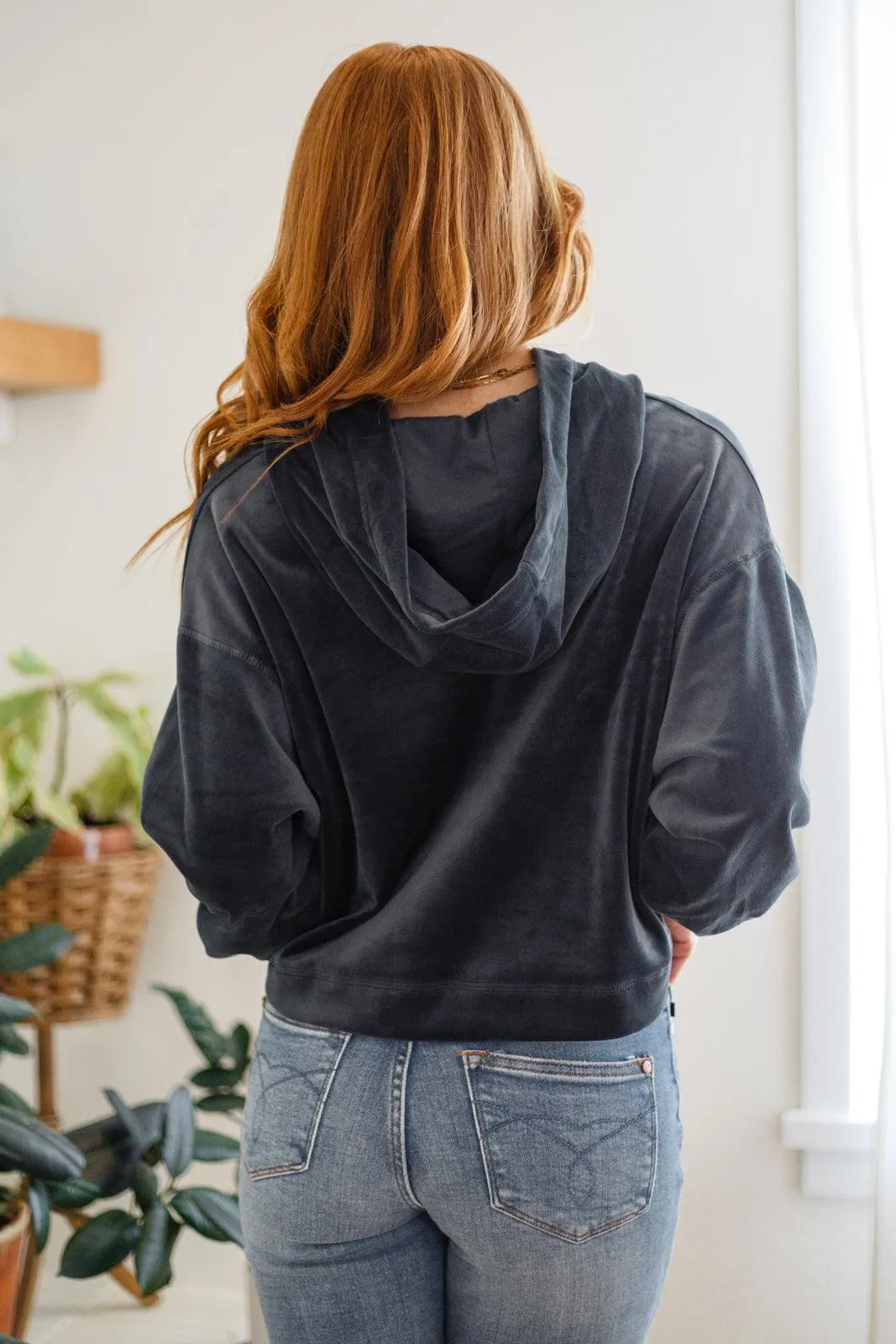 Hazel Blues® |  Velvet Icon Hoodie In Grey Blue