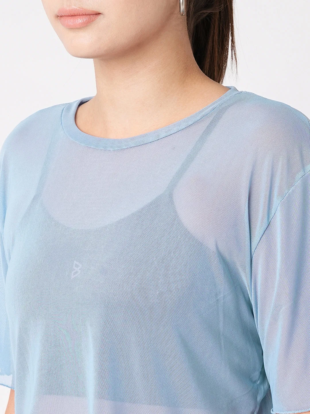 High Above The Waves Ruffled Blue Mesh Tee