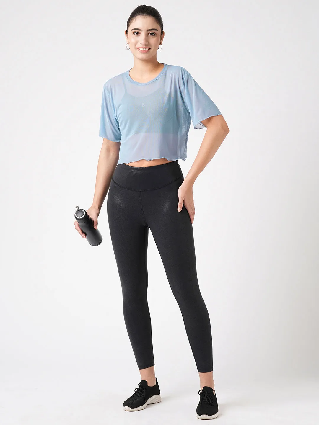 High Above The Waves Ruffled Blue Mesh Tee