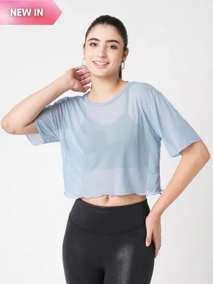 High Above The Waves Ruffled Blue Mesh Tee
