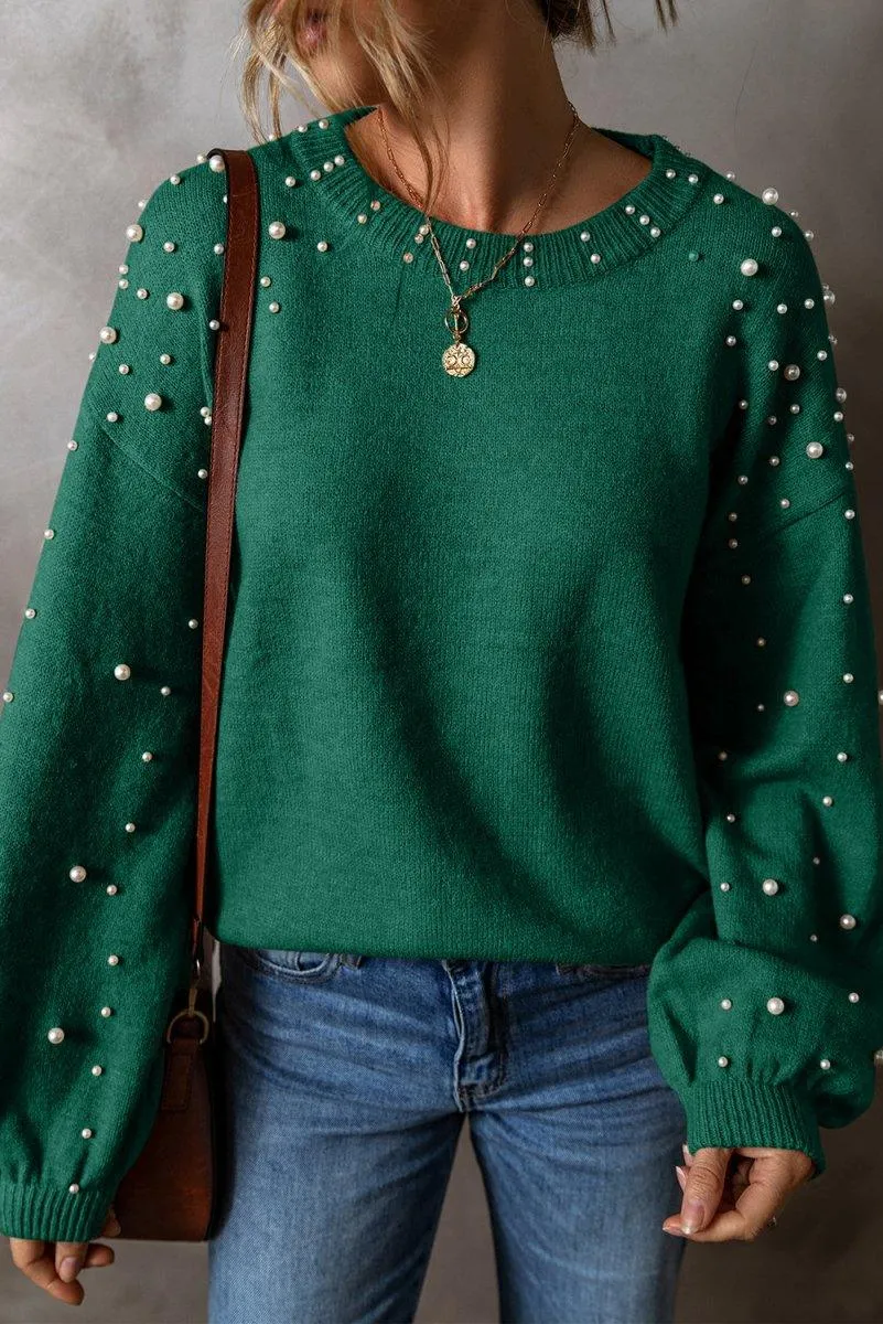 Holiday Green Pearled Sweater