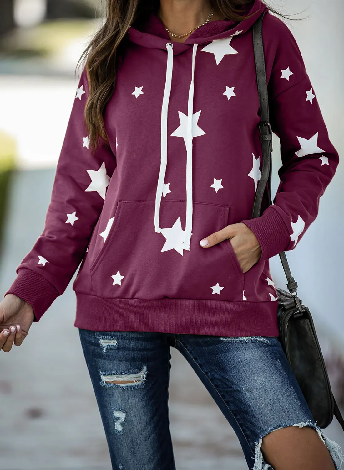 Hooded Cotton Blend Star Sweatshirt