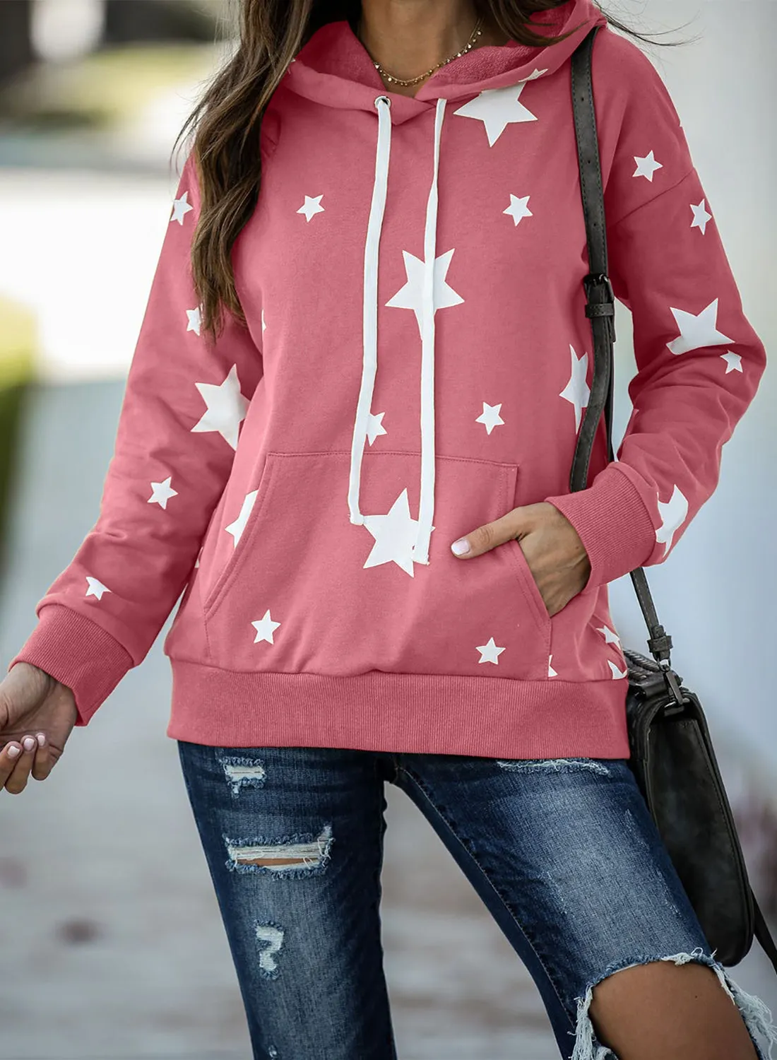 Hooded Cotton Blend Star Sweatshirt