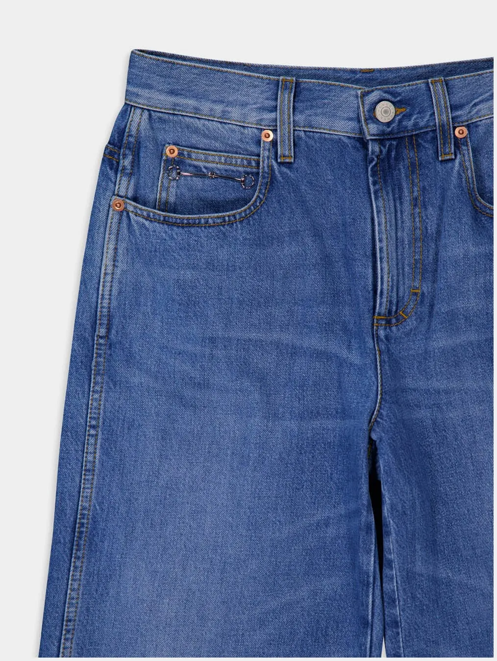 Horsebit Washed Denim Jeans