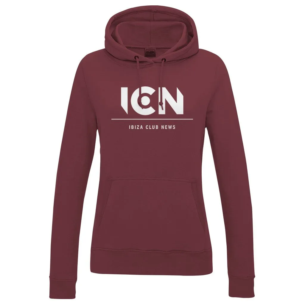 Ibiza Club News White ICN Logo Women's College Hooded Sweatshirt