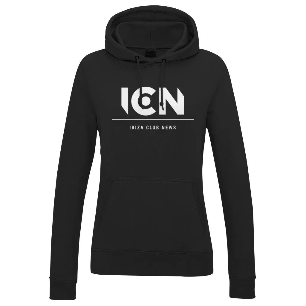 Ibiza Club News White ICN Logo Women's College Hooded Sweatshirt