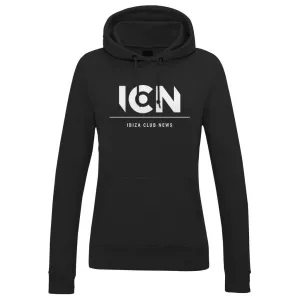 Ibiza Club News White ICN Logo Women's College Hooded Sweatshirt
