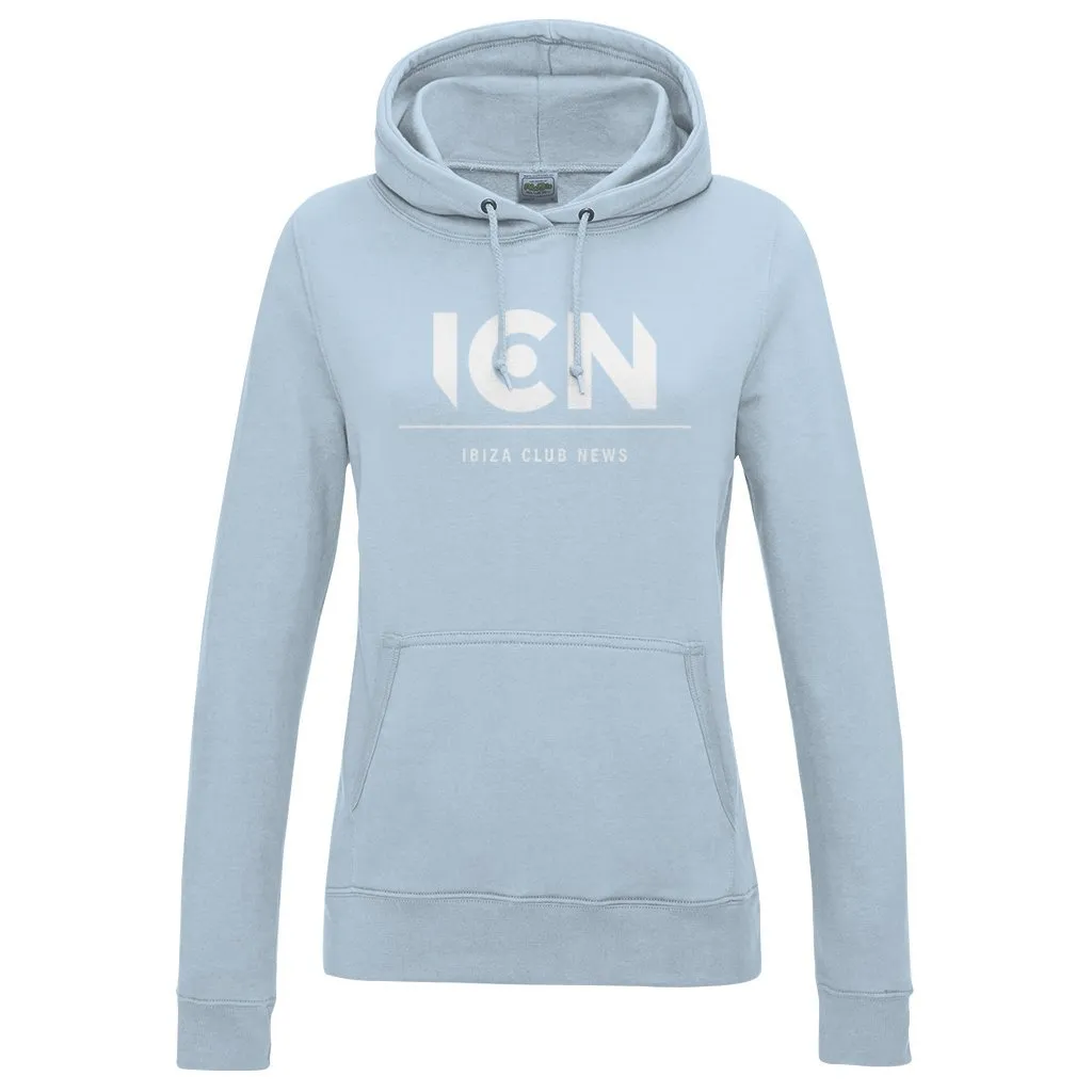 Ibiza Club News White ICN Logo Women's College Hooded Sweatshirt