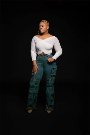 Iridescent Denim Cargo Jeans