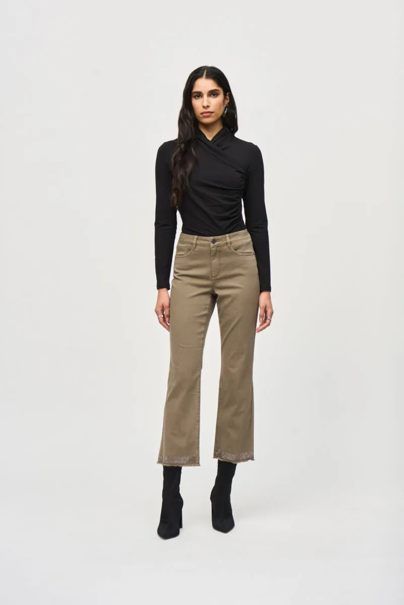 Joseph Ribkoff Embellished Fringe Cuff Cropped Jeans 243964