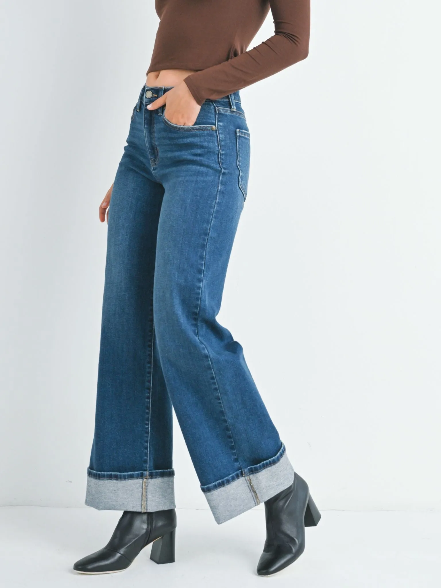 Just Black The Cuffed Palazzo - Dark Denim