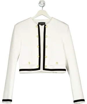 Karen Millen White Tall Compact Stretch Velvet Contrast Collarless Sleeveless Jacket UK 10