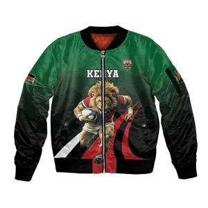 Kenya Rugby Custom Sleeve Zip Bomber Jacket Simbas Mascot - Sporty Style LT15