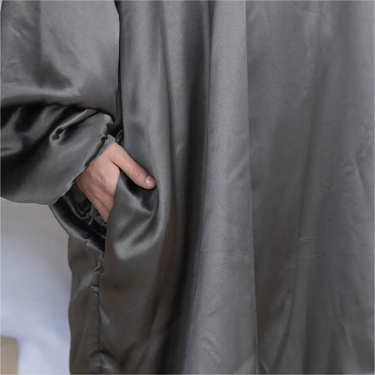 Kitsch Glazey Satin Hoodie in Charcoal