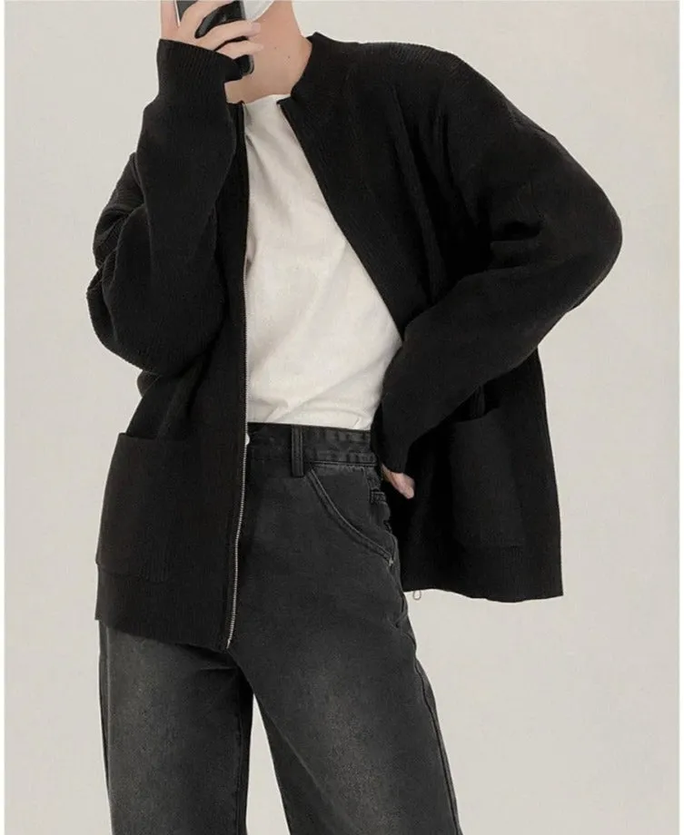Knitted Cardigan Sweater With Zipper