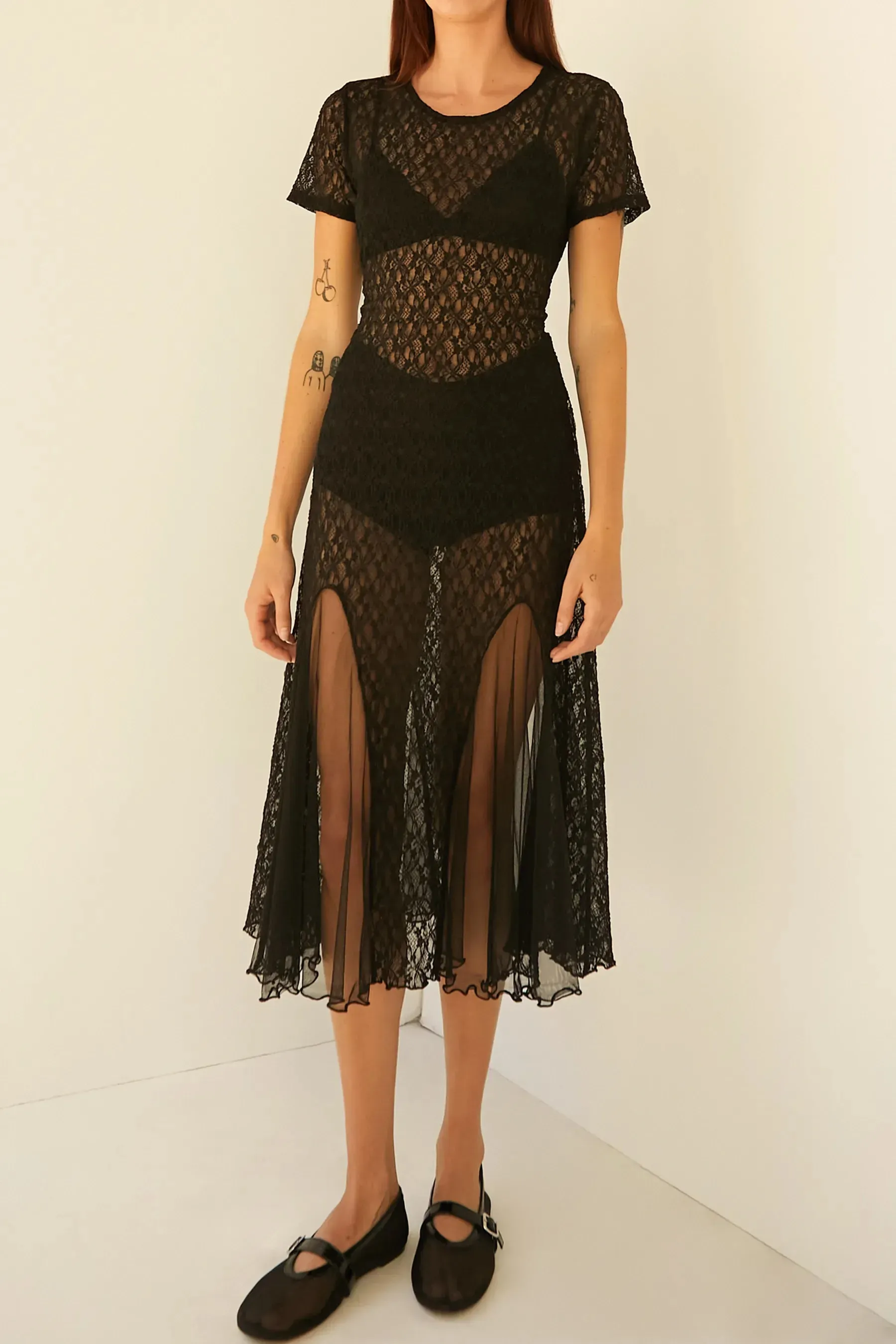 Lace Short Sleeve Midi Dress