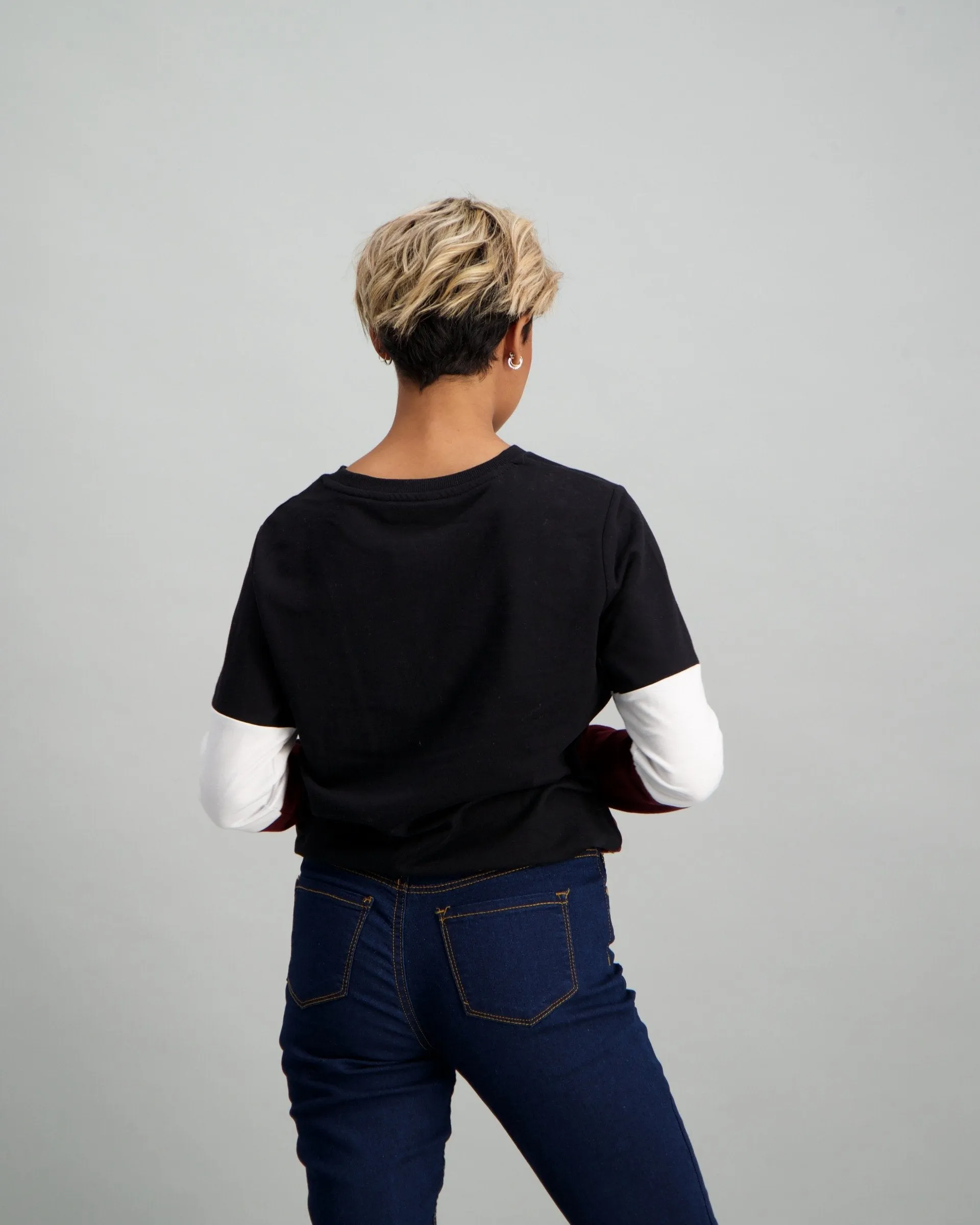 Ladies Colour Block Fleece Top - Burgundy