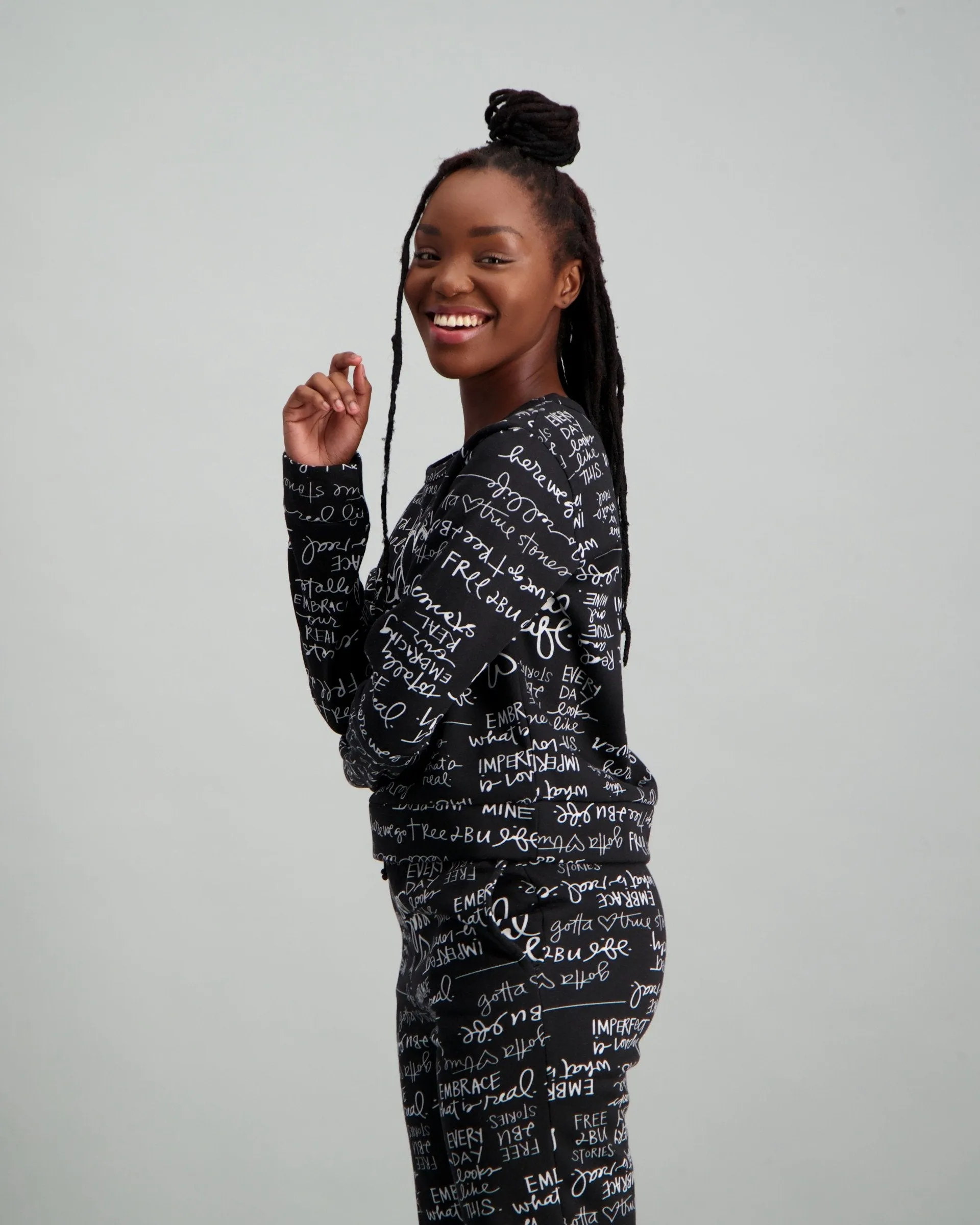 Ladies Cropped Sweat Top - Black