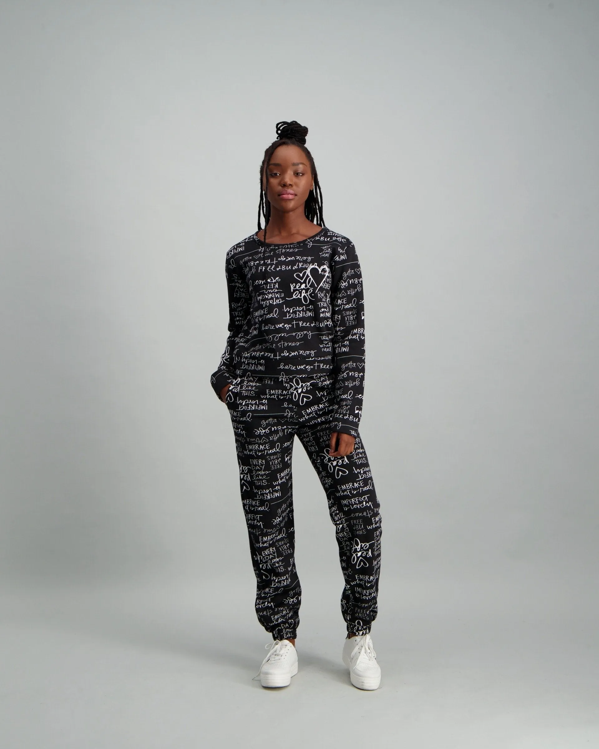 Ladies Cropped Sweat Top - Black