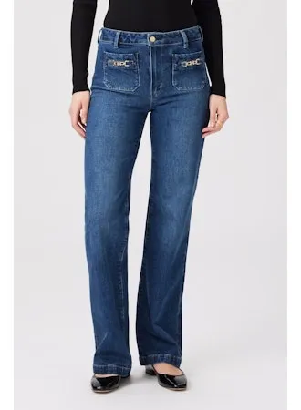 Leenah Clasp Patch Pockets Jeans