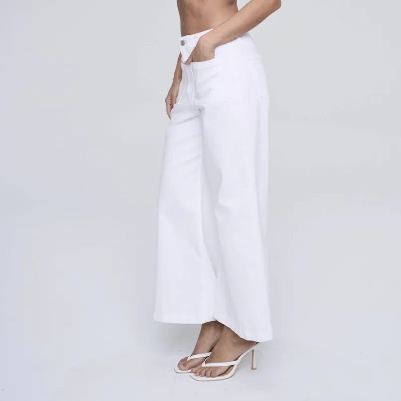 Leighton High Rise Crop Wide Leg White Jeans