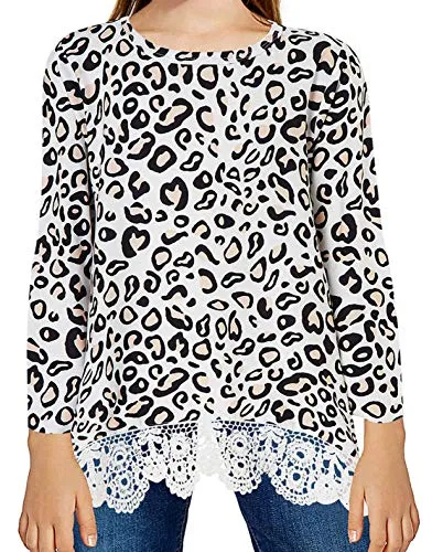 Leopard Lace Tees - Girls Size 10-11
