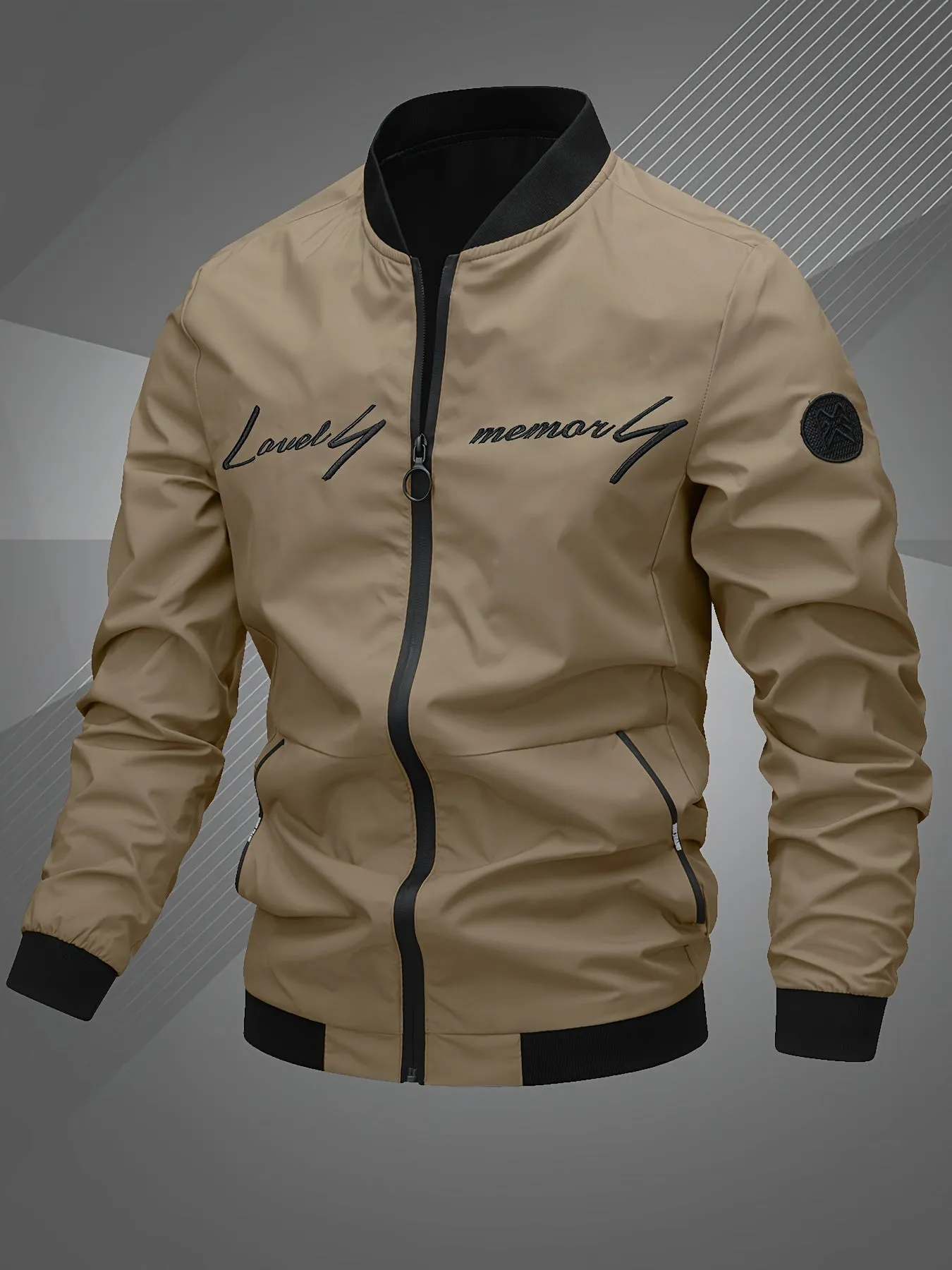 Letter Embroidered Bomber Jacket for Men | Zachary