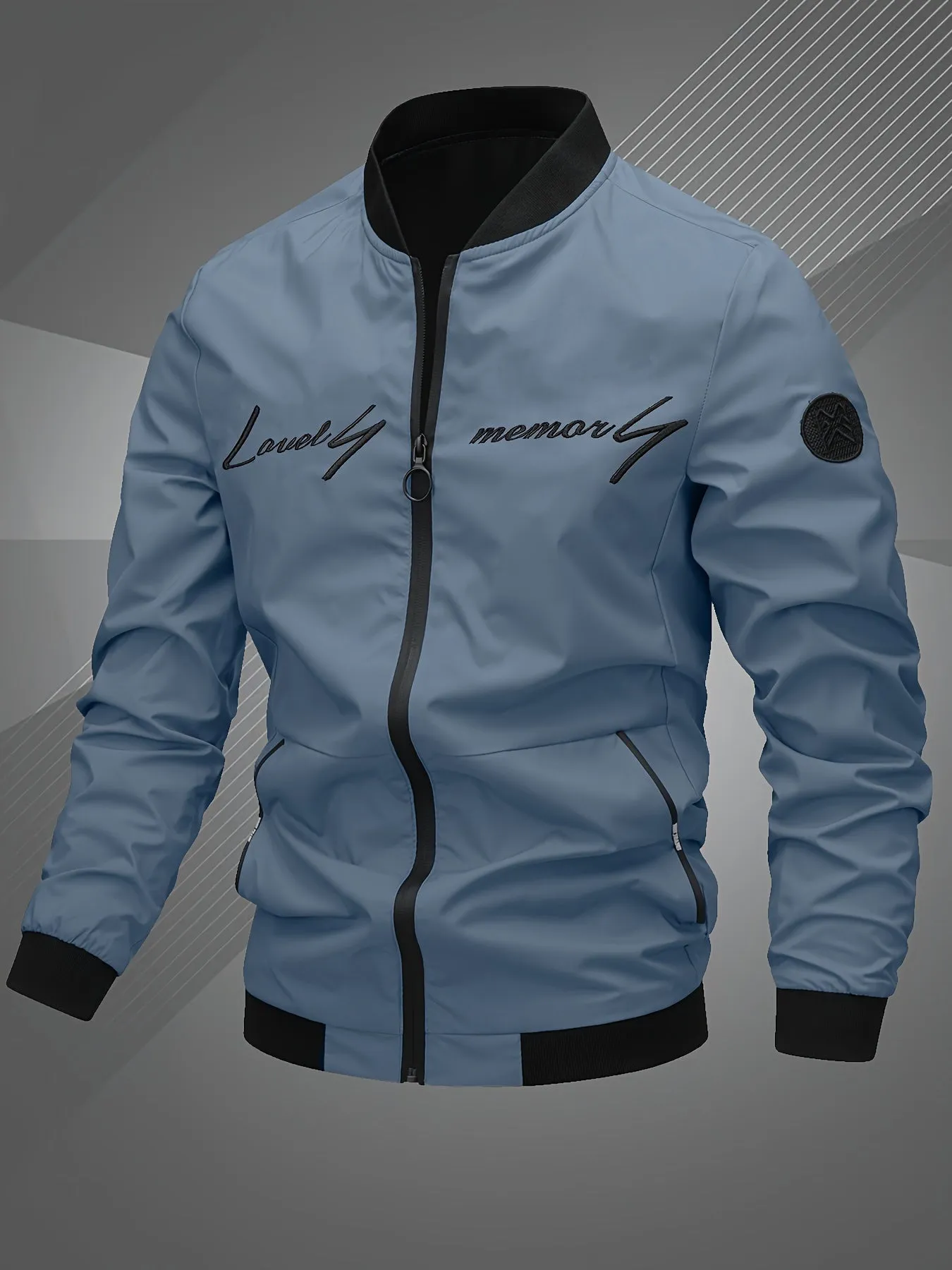 Letter Embroidered Bomber Jacket for Men | Zachary