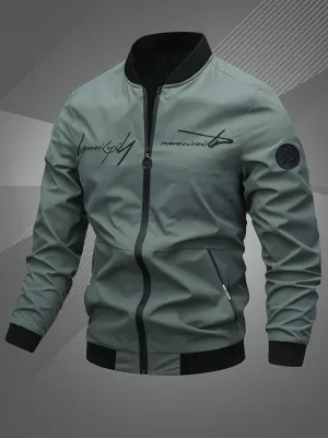 Letter Embroidered Bomber Jacket for Men | Zachary