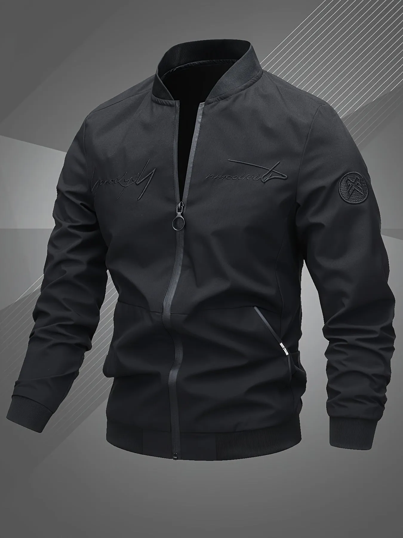 Letter Embroidered Bomber Jacket for Men | Zachary